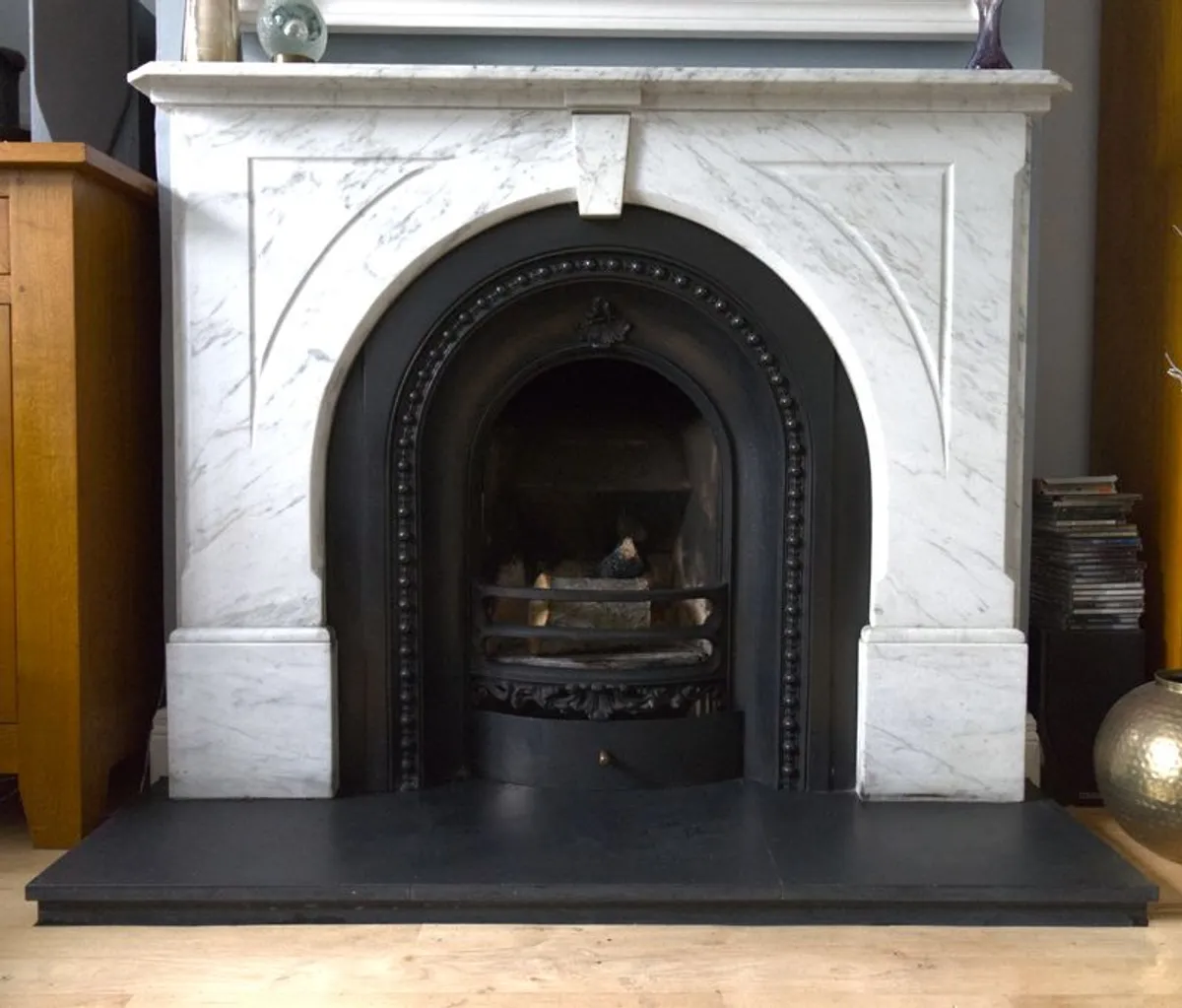 Marble and cast iron fireplace