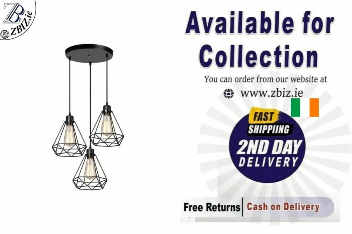 Light 3 Bulb Vintage Industrial Cage Pendant Lamp - Image 1
