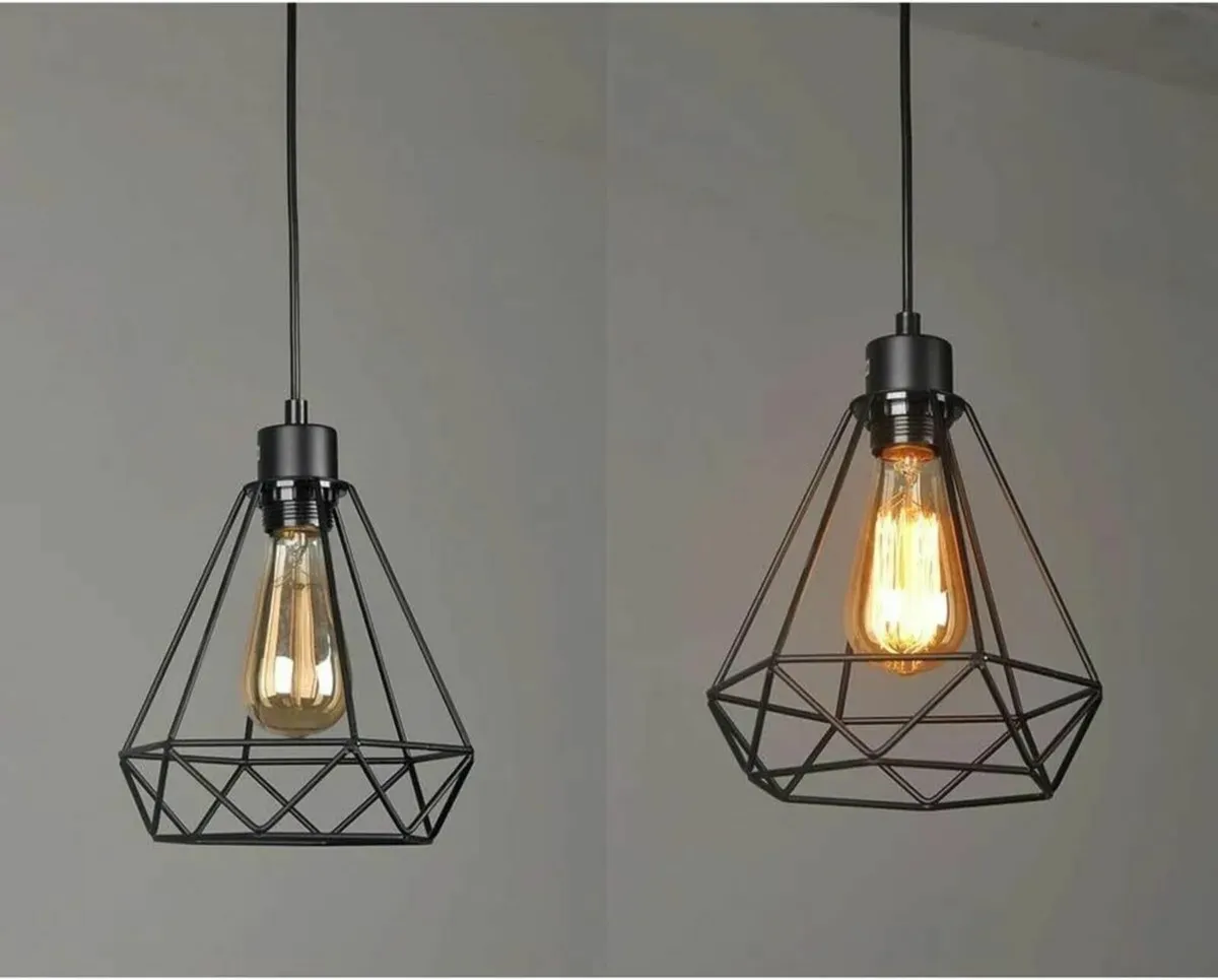 Light 3 Bulb Vintage Industrial Cage Pendant Lamp - Image 3