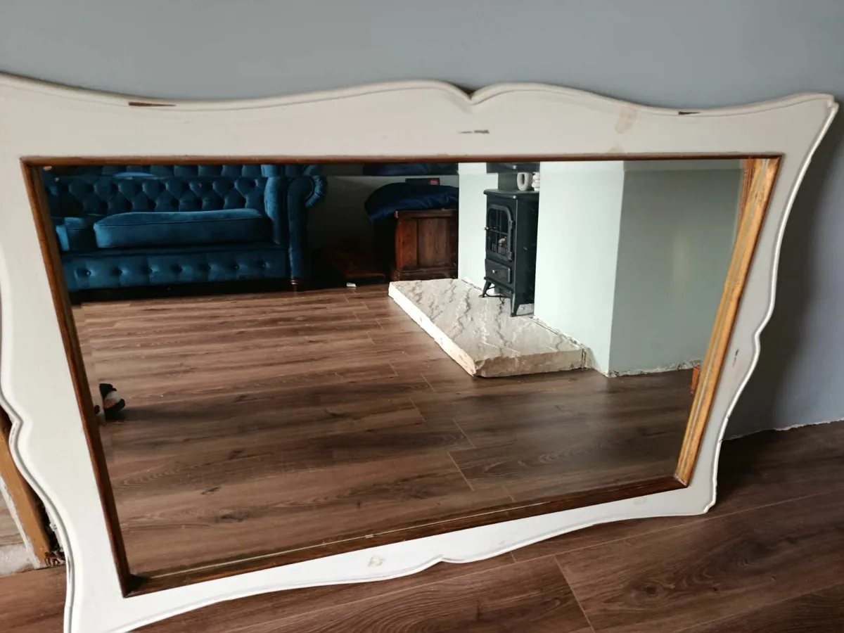 Large Cream Solid Wood Frame Mirror - Image 2
