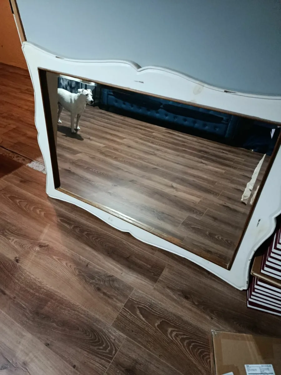 Large Cream Solid Wood Frame Mirror - Image 1