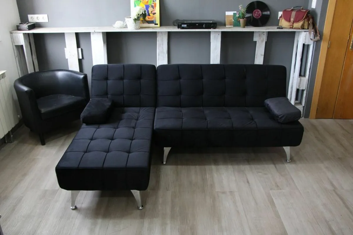 Black Velvet Nordic Comfort Chaise Sofa,198cm - Image 1