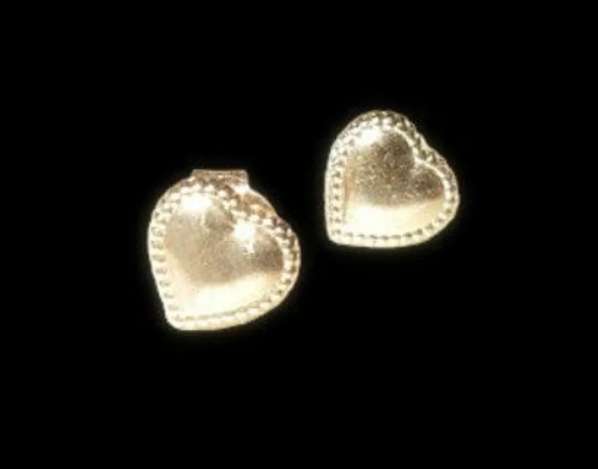 Small Vintage 9ct Gold Heart Earrings-Unworn - Image 1