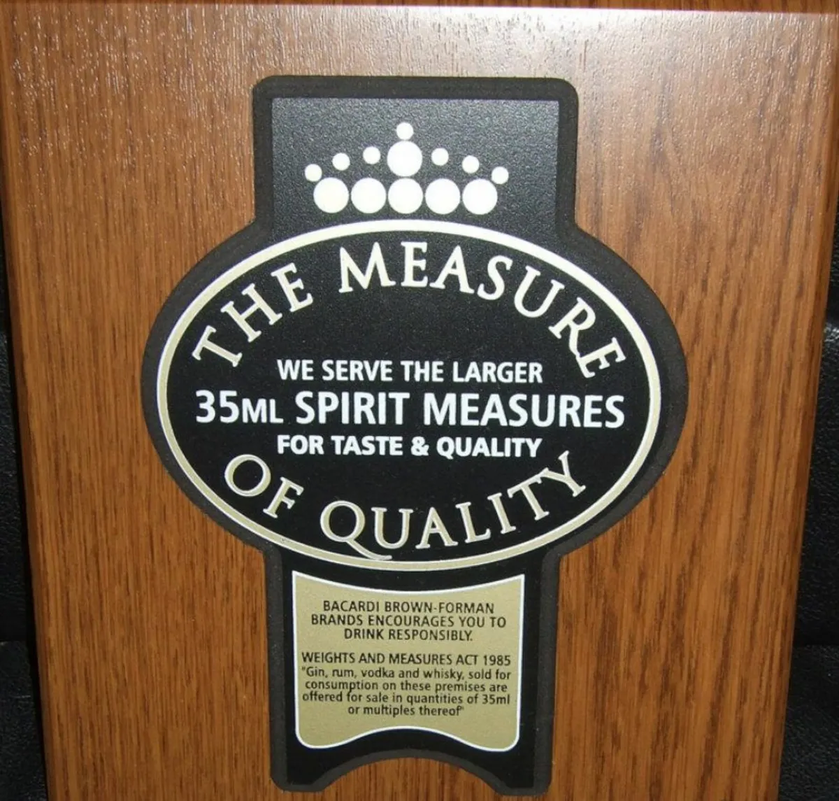 Vintage Wooden Official Spirit Measure Plaque - Image 1