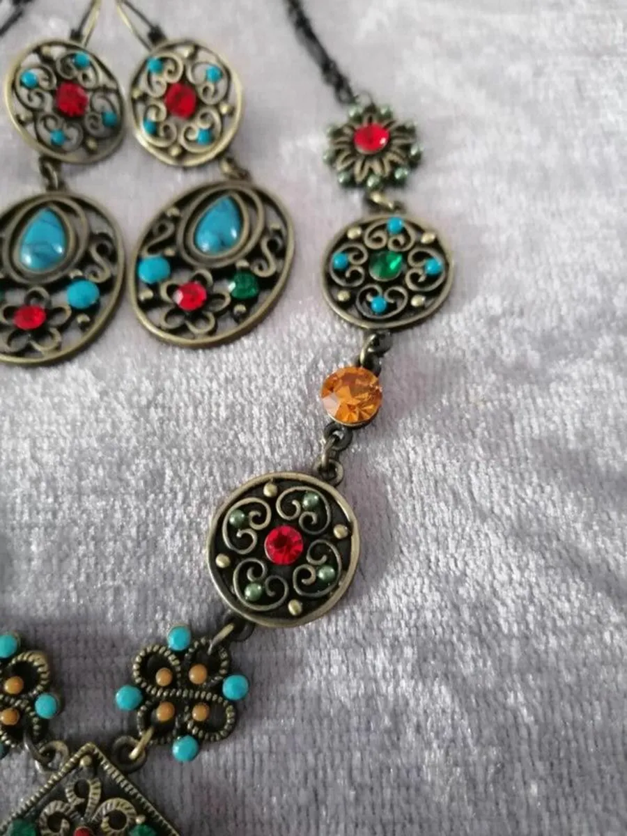 Vintage Boho Statement Necklace & Earring Set - Image 2