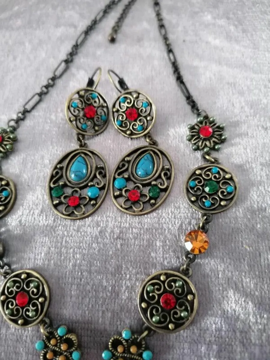 Vintage Boho Statement Necklace & Earring Set - Image 4