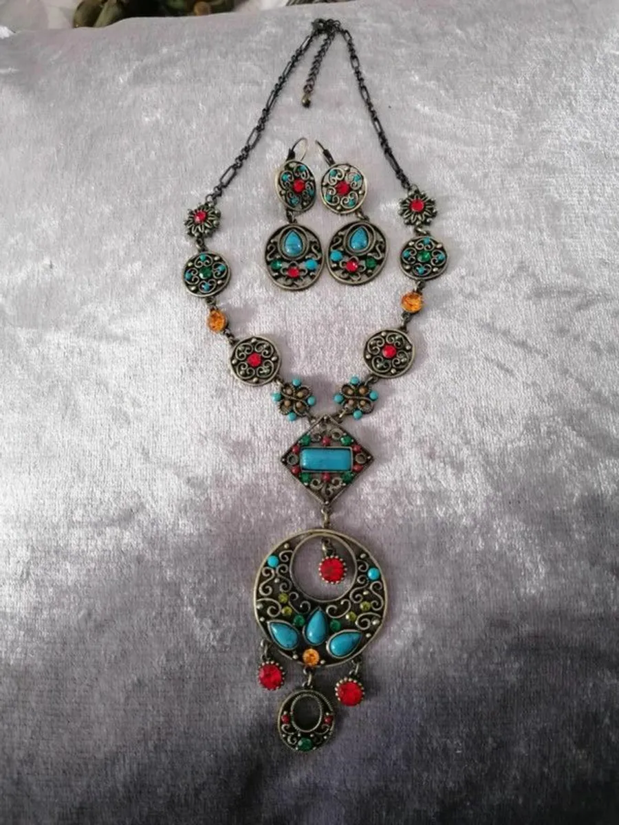 Vintage Boho Statement Necklace & Earring Set - Image 1