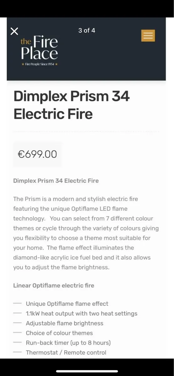 Dimplex 34 Built In Electric Fire - Image 3