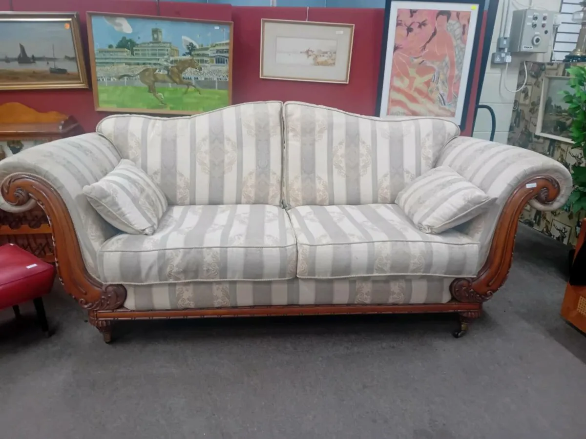 Large Scroll End Wood Frame Sofa - Image 1