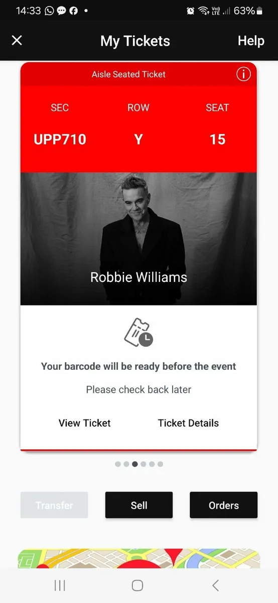 2 seated tickets for Robbie Williams for sale - Image 1