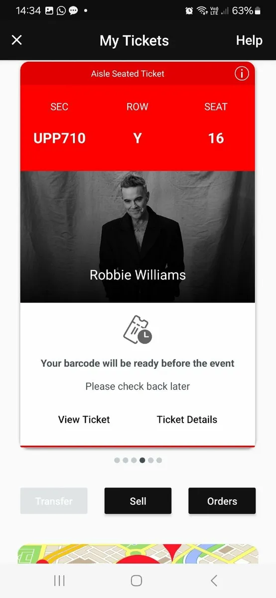 2 seated tickets for Robbie Williams for sale - Image 2