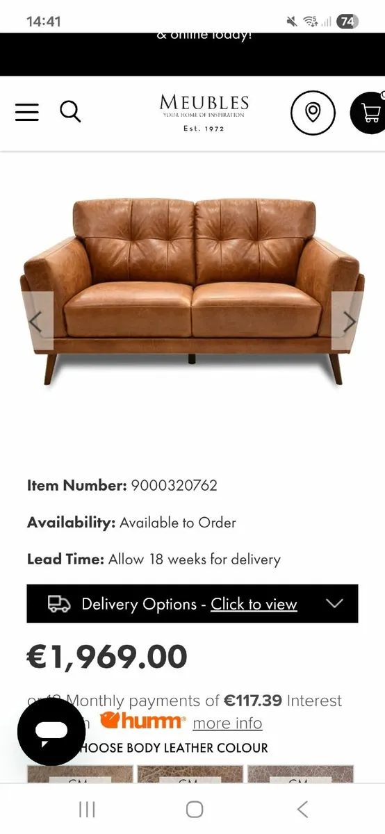 Renato 2 Seater Sofa Leather Couch - Image 2