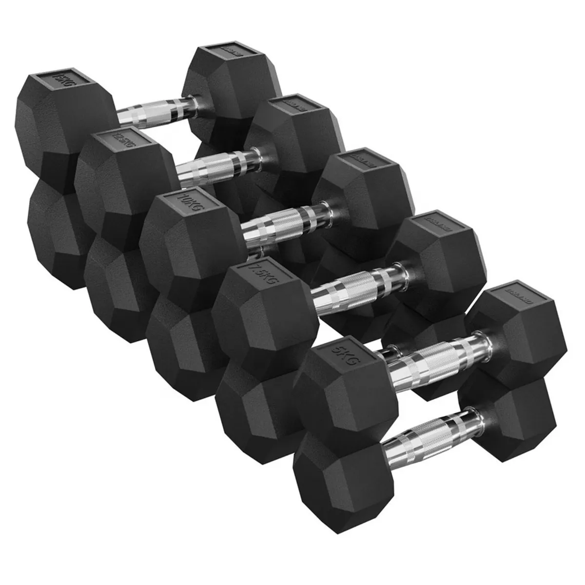 Rubber Hex Dumbbell Set 2.5kg - 30kg - Weights Gym