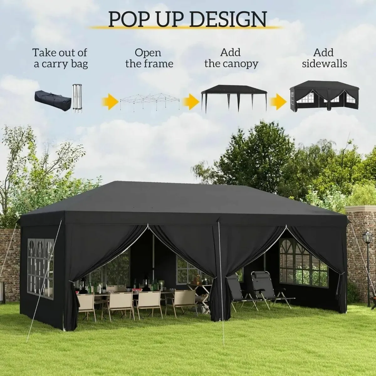 Gazebo 3x6m Pop-Up Tent with Sides & Windows - Image 3