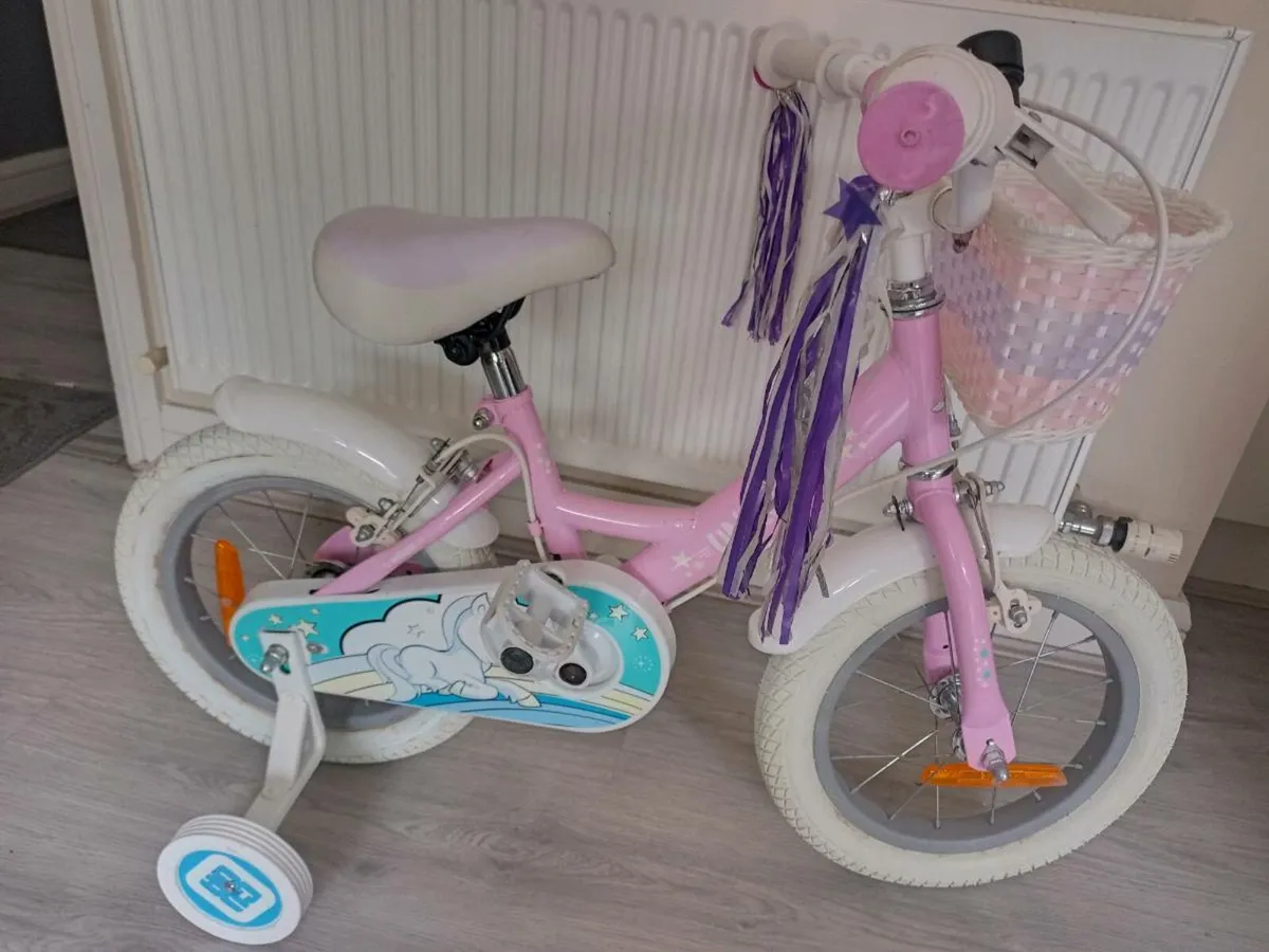Kids unicorn bike size 14 inch wheels. - Image 1
