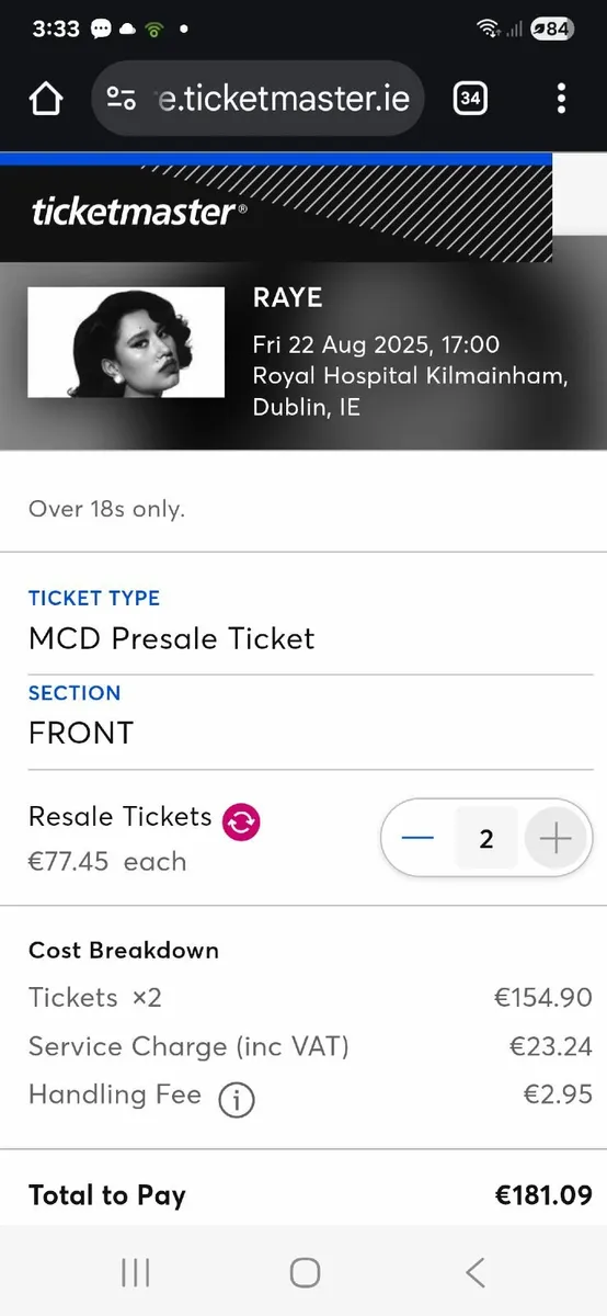 TICKETS TO RAYE X 2 - Image 1
