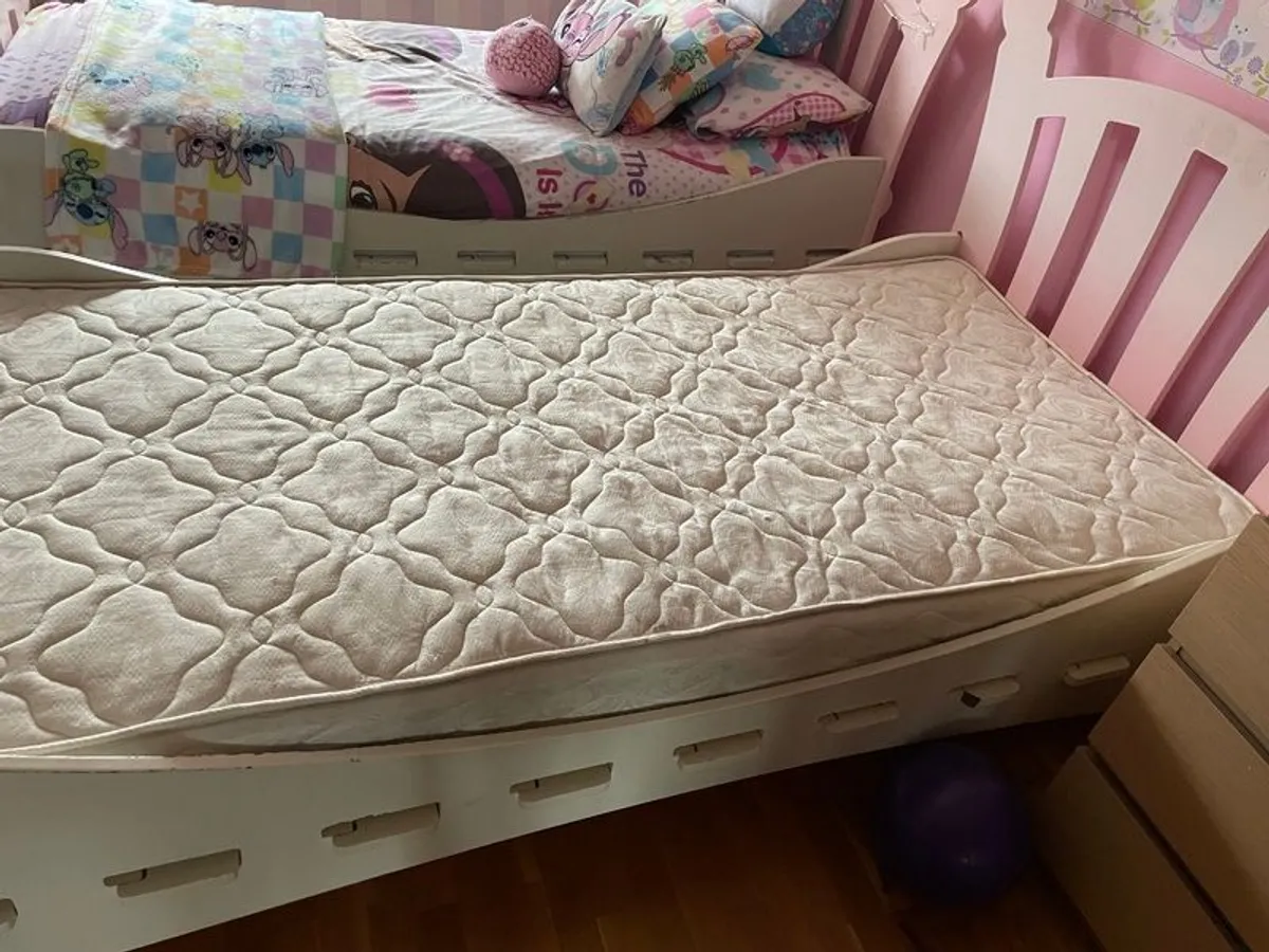 Childs pink single bed with matress and matching bedside locker - Image 2
