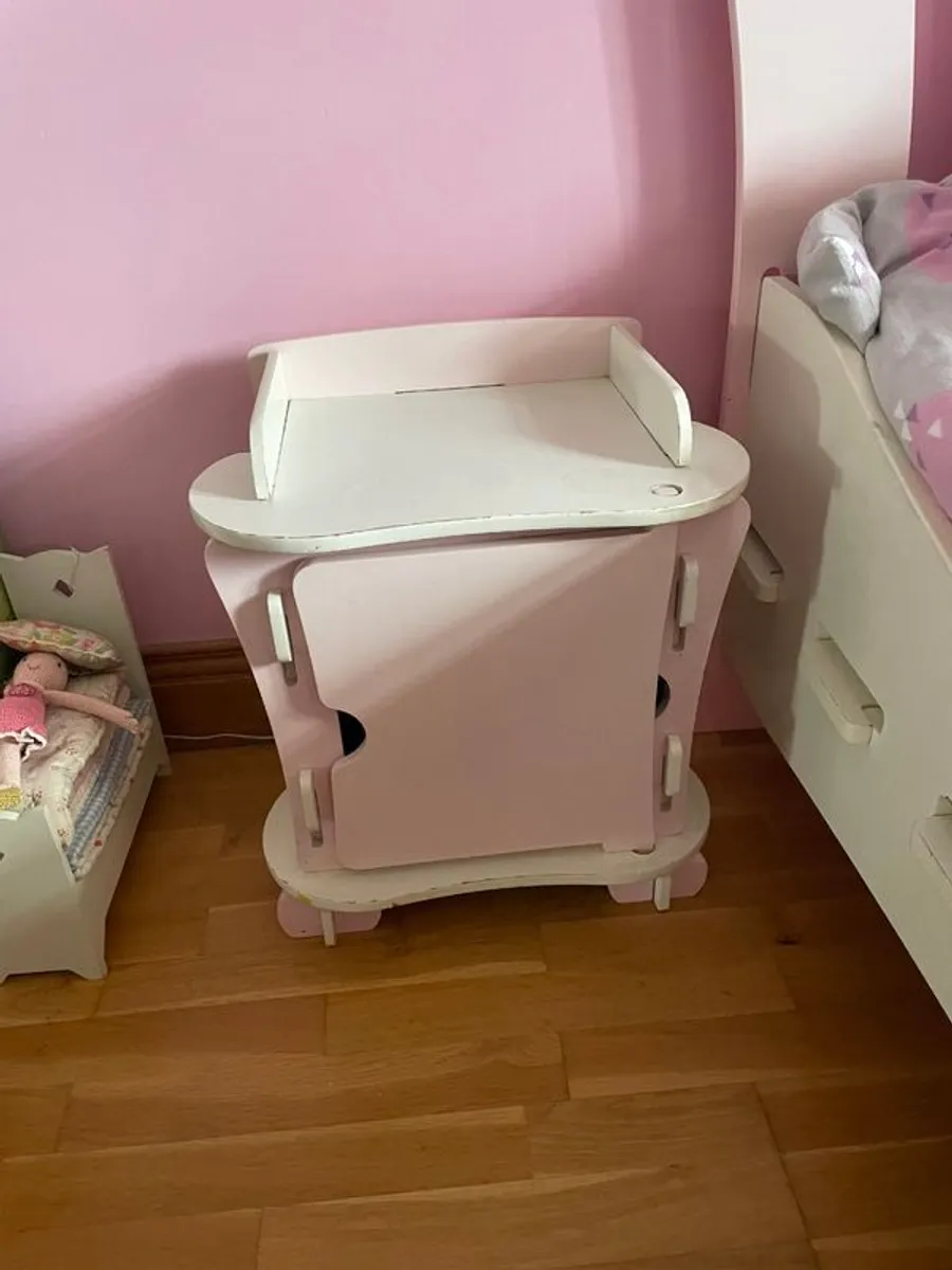 Childs pink single bed with matress and matching bedside locker - Image 3