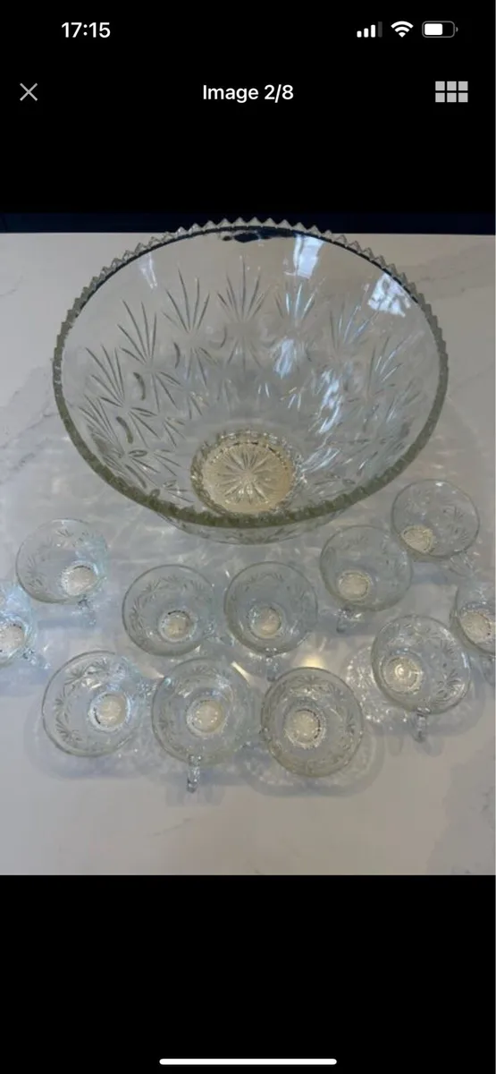 Large crystal punch bowl and cups - Image 2