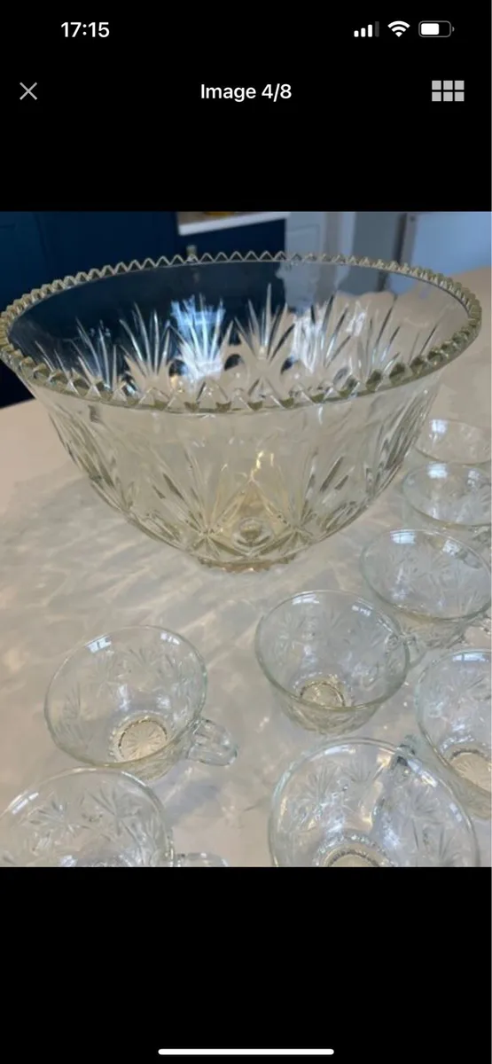 Large crystal punch bowl and cups - Image 3