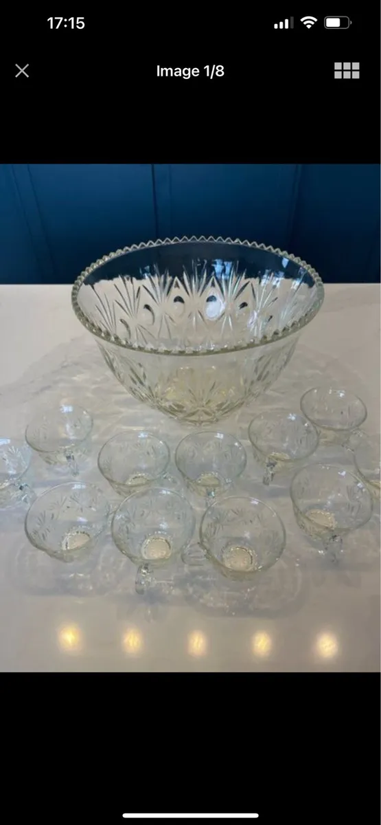 Large crystal punch bowl and cups - Image 4