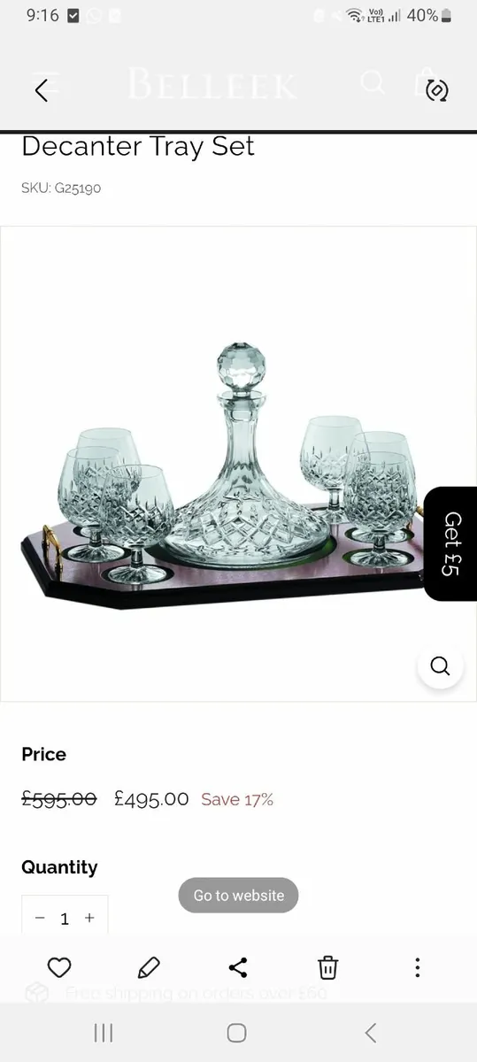 Galway crystal whiskey decanter and glasses on a t - Image 1