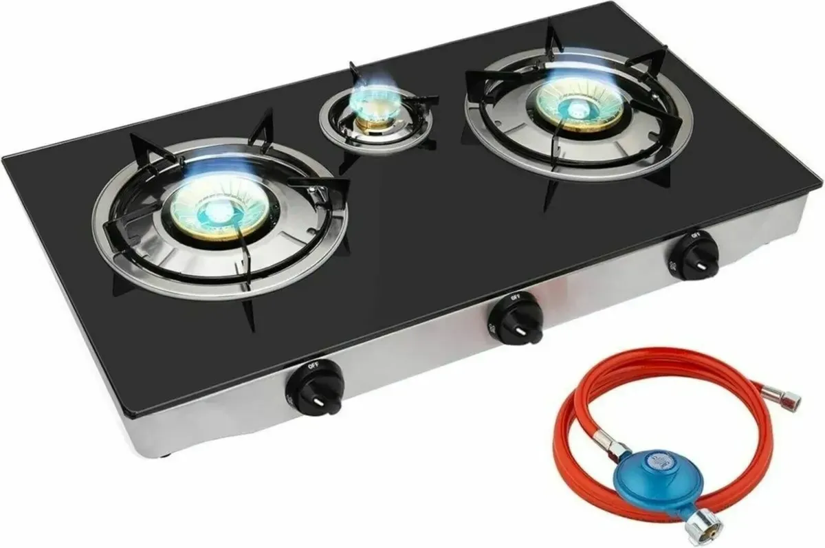 Gas Stove 2 Burner Black Glass Hob Cooker Set - Image 2