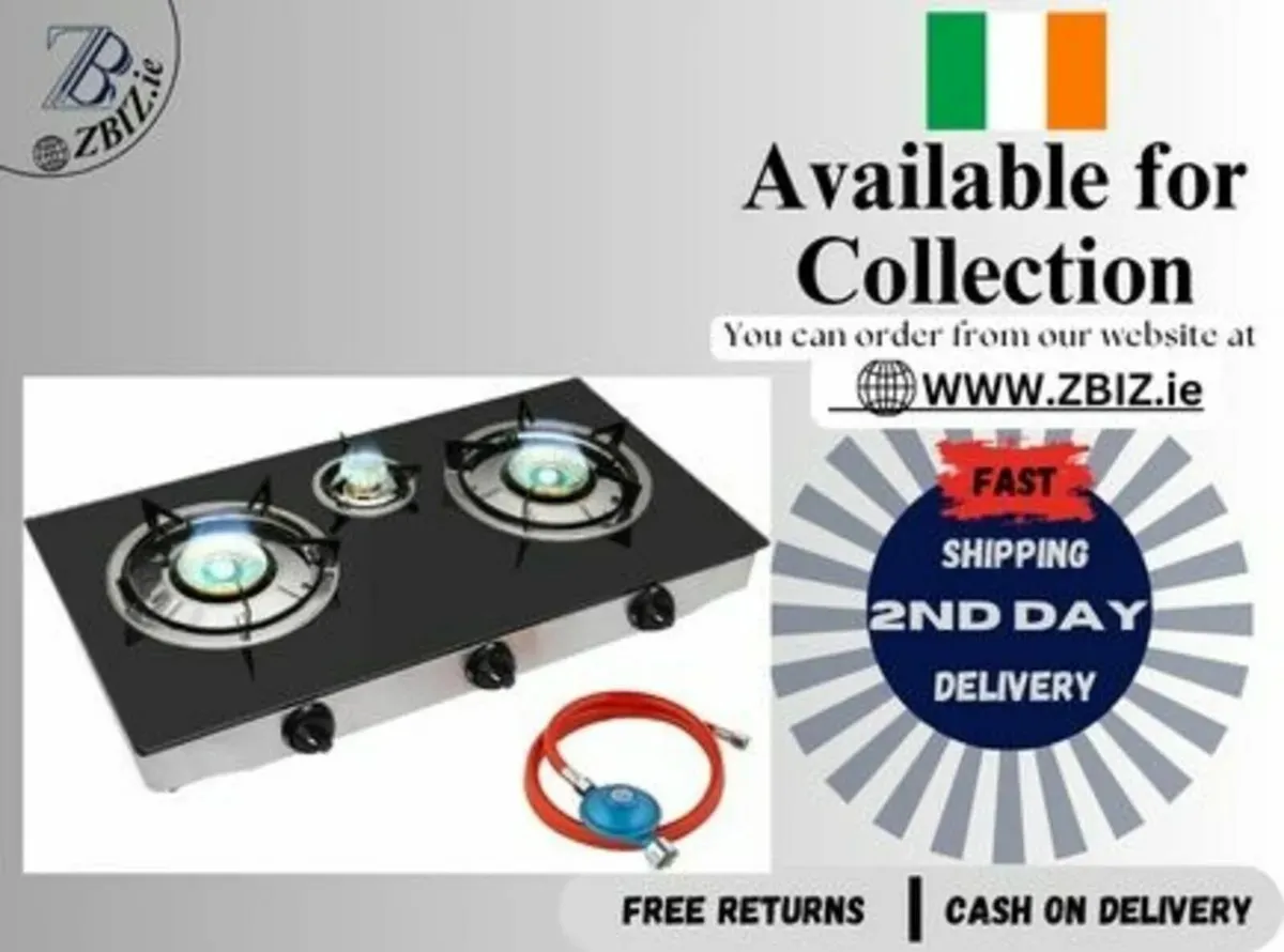 Gas Stove 2 Burner Black Glass Hob Cooker Set - Image 1
