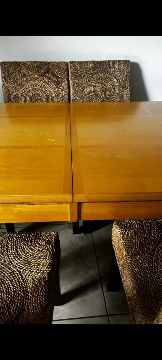 Table & 4 Vintage Rattan Dining Chairs - Image 3