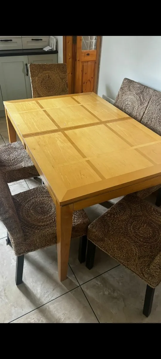 Table & 4 Vintage Rattan Dining Chairs - Image 2