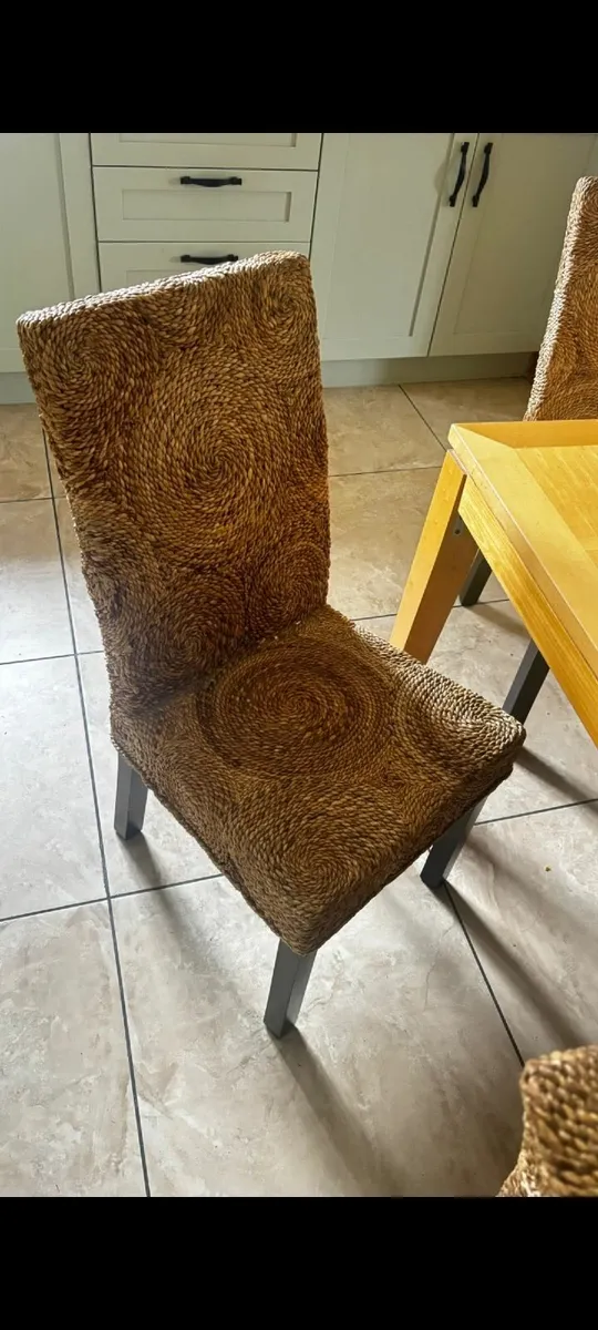 Table & 4 Vintage Rattan Dining Chairs - Image 4