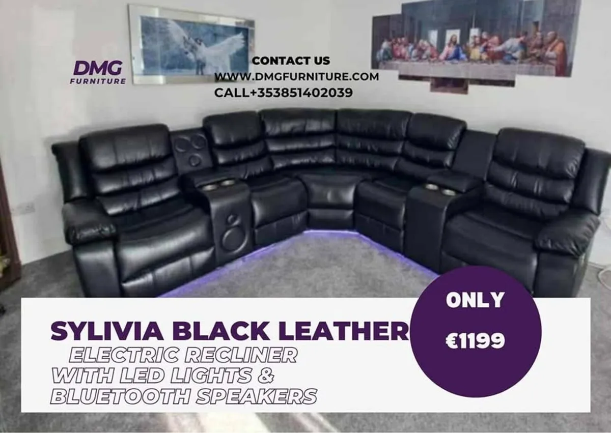 New Sylvia Black Leather Electric Recliner Sofa - Image 1
