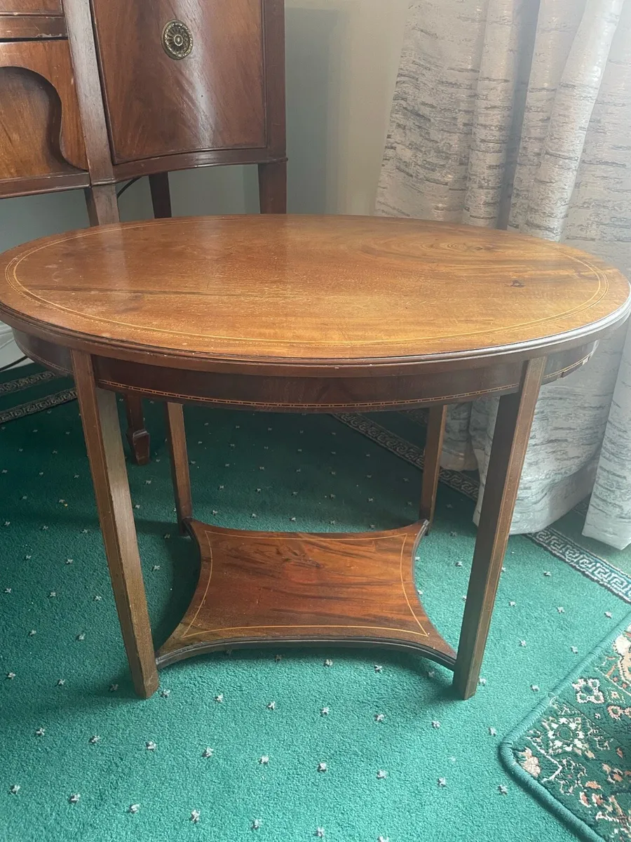 Bow Fronted Cabinet, Mahogany Hall Table, Oak Coff - Image 3