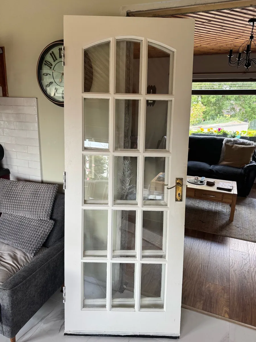 Solid wood double door with glass panels - Image 1