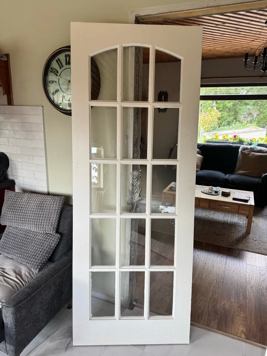 Solid wood double door with glass panels - Image 2