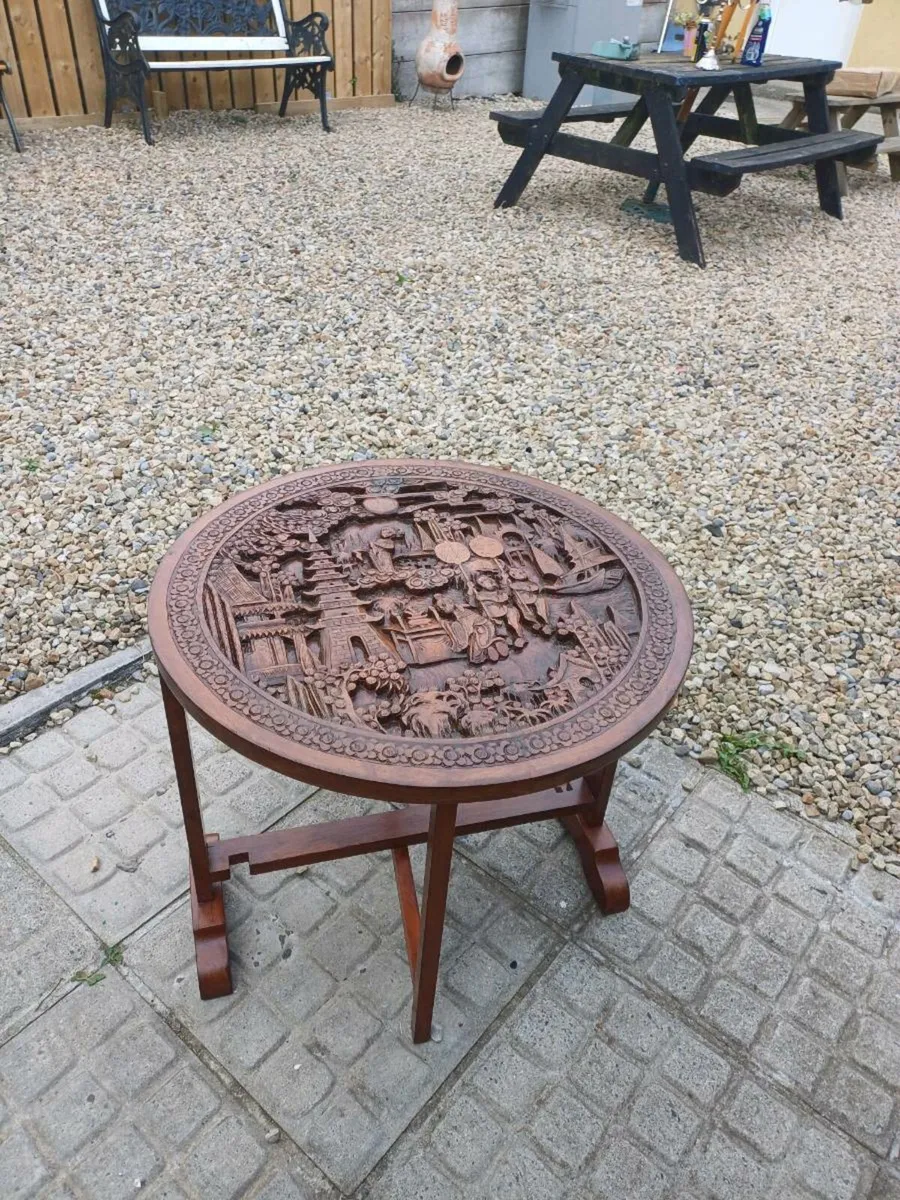 1940s Carved Hardwood Oriental Table - Image 2