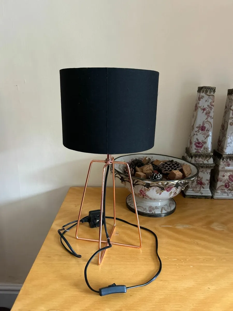 Black Shade Lamp with Rose Copper Base. - Image 2
