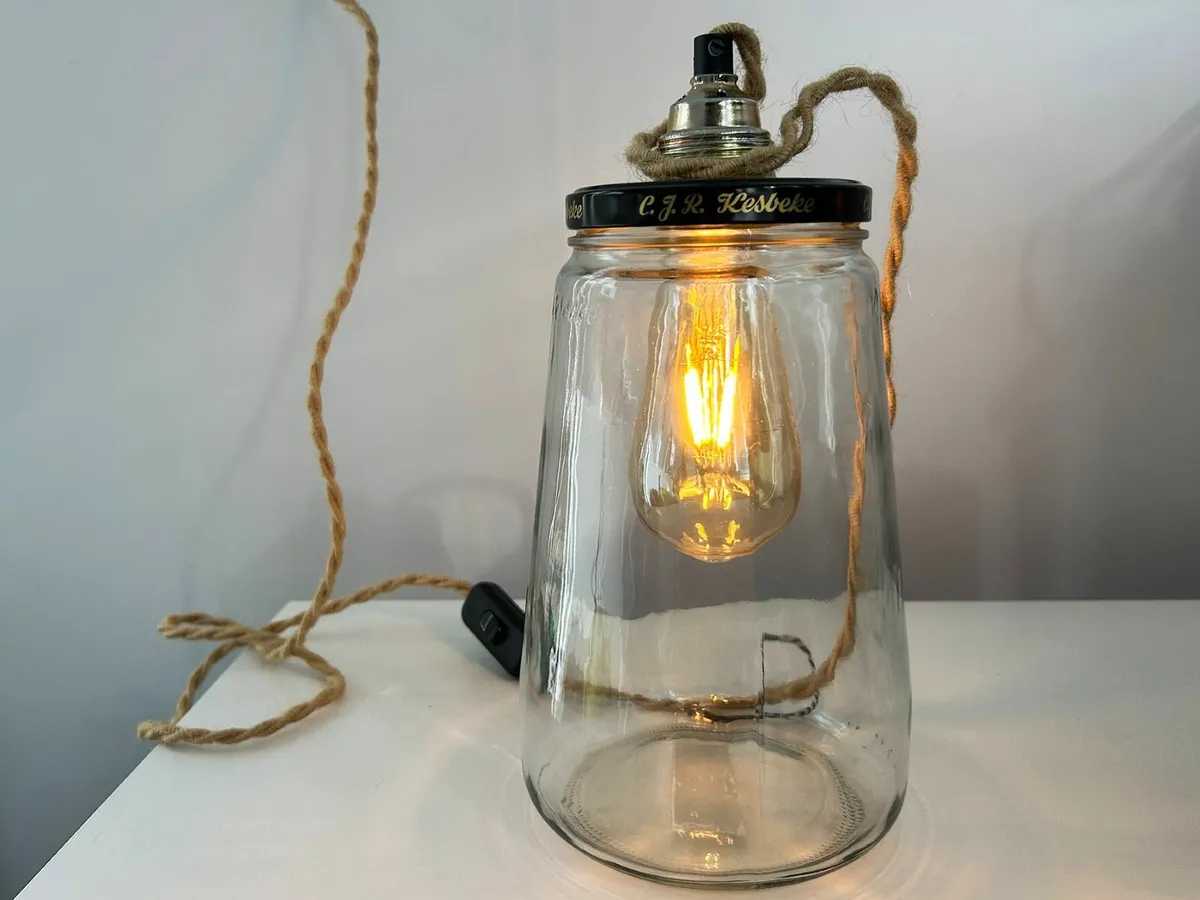 Large Pickle Jar Lamp with Natural Rope Cord - Image 1