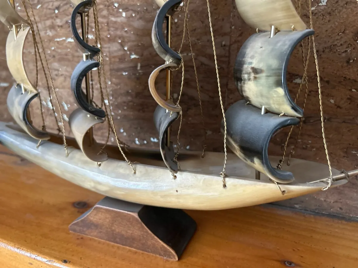 Vintage Horn Ship Decorative Piece - Image 1