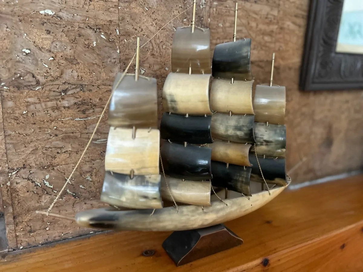 Vintage Horn Ship Decorative Piece - Image 2