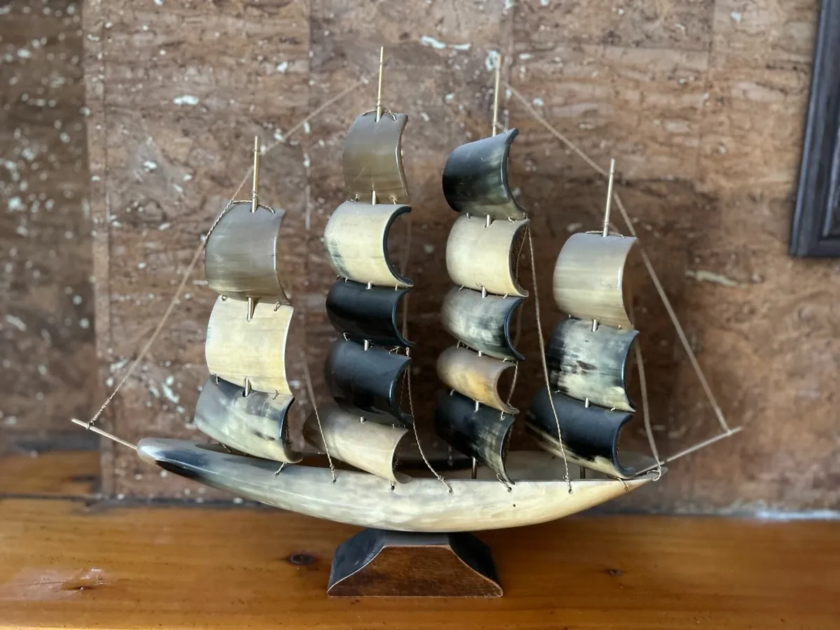 Vintage Horn Ship Decorative Piece - Image 3
