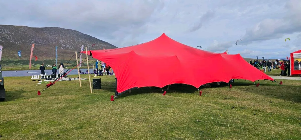 Used Red 10x7.5m Stretch Tent For Sale - Image 1
