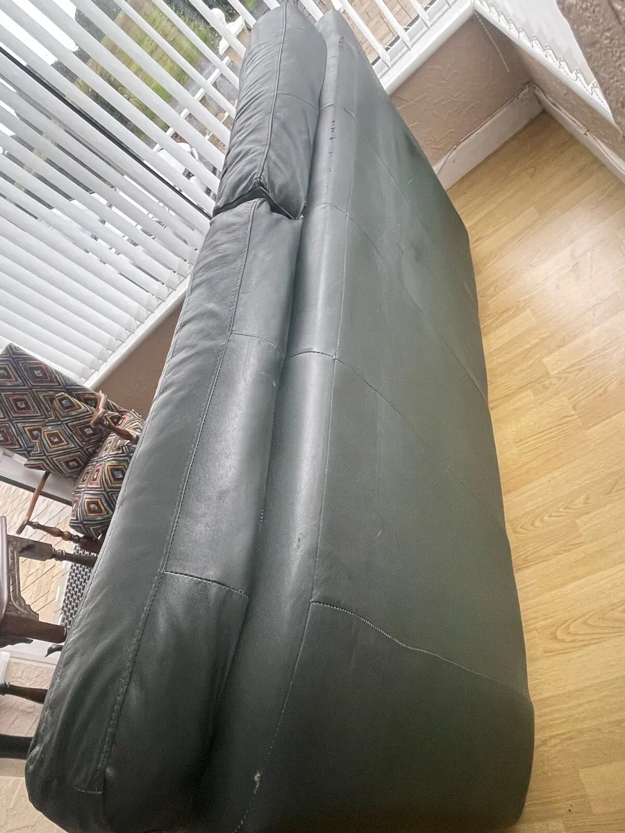 Dark Green Leather Couch - Image 2