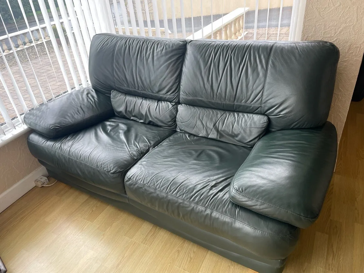 Dark Green Leather Couch - Image 3