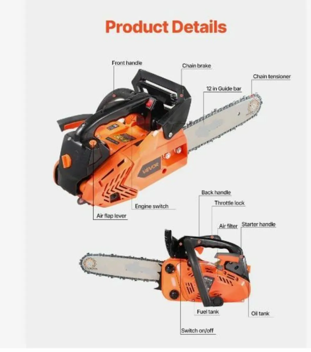 25cc Gas Chainsaw 1.02 HP Gas Powered 12 inch - Image 4