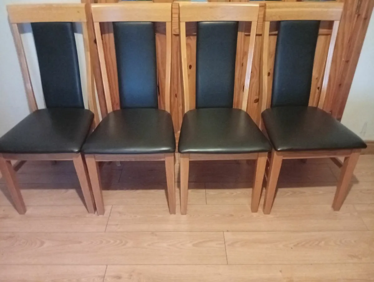 Oak Leather Quality dining chair set 6months - Image 1