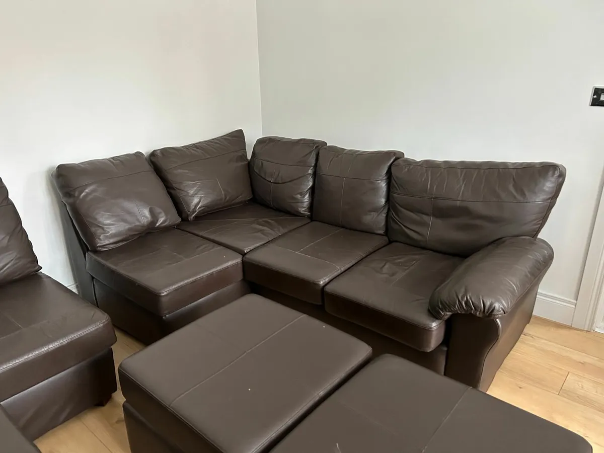 2 x Brown Leather Effect Corner Sofas - Image 2
