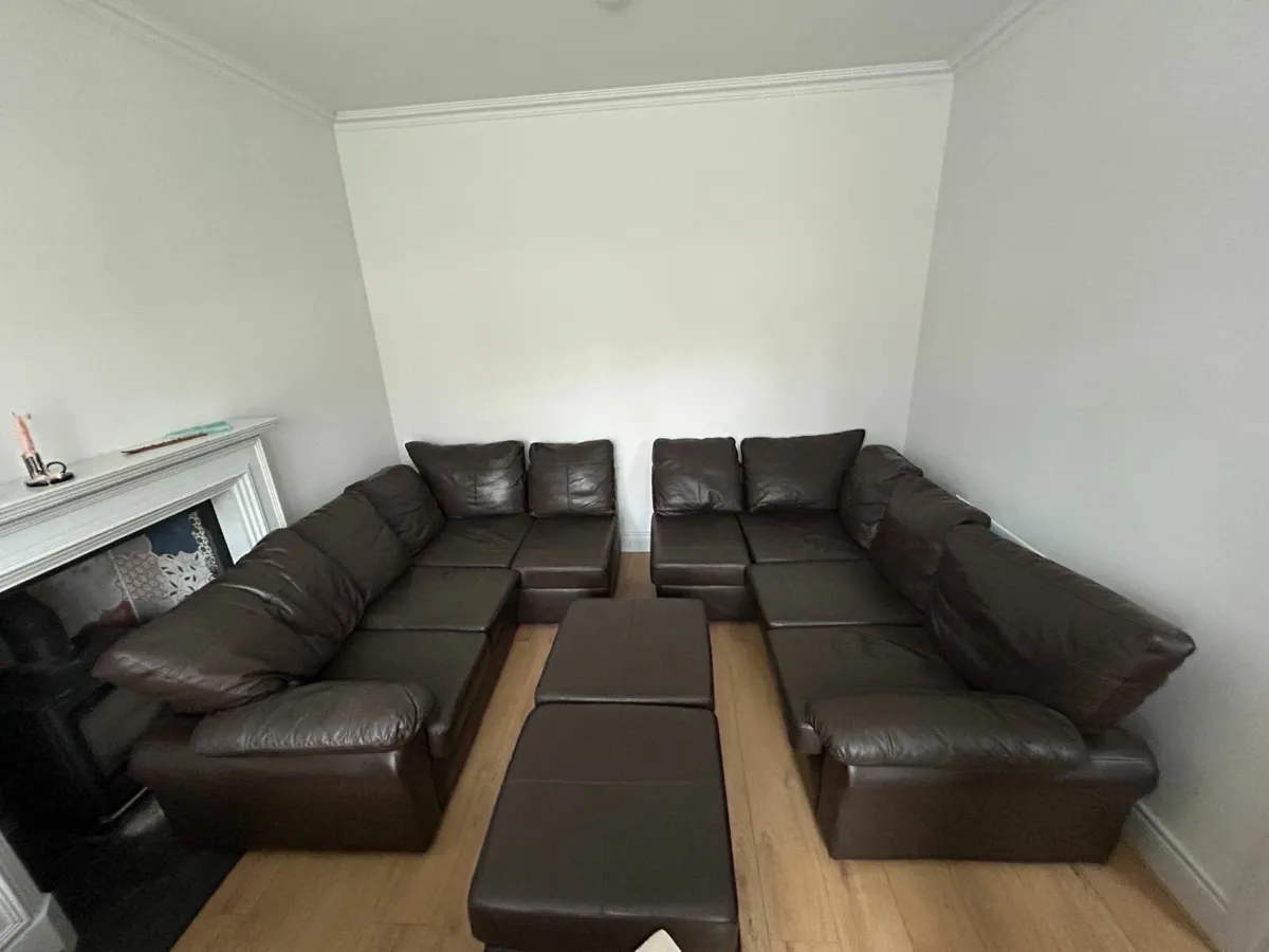 2 x Brown Leather Effect Corner Sofas - Image 3