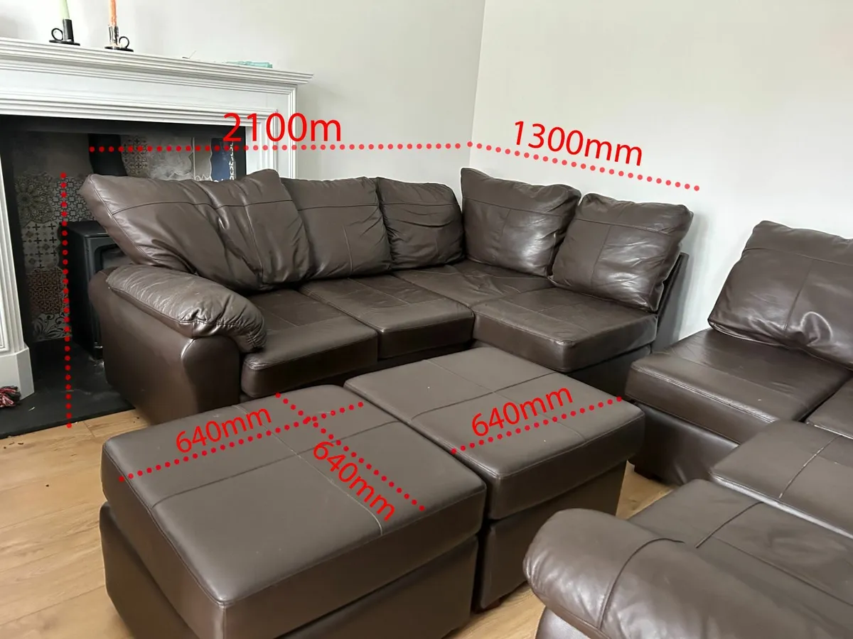 2 x Brown Leather Effect Corner Sofas - Image 4