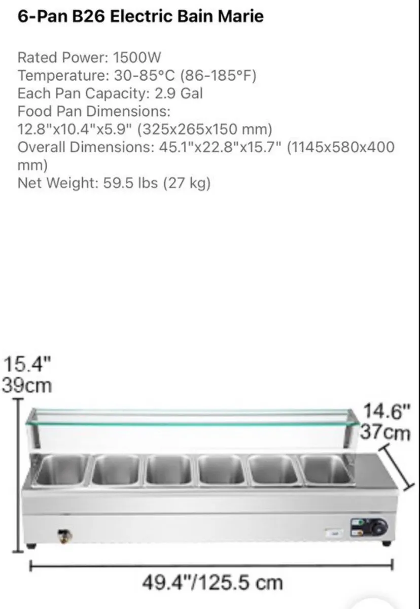 Buffet Food Warmer Stainless Steel 6 Pans - Image 3